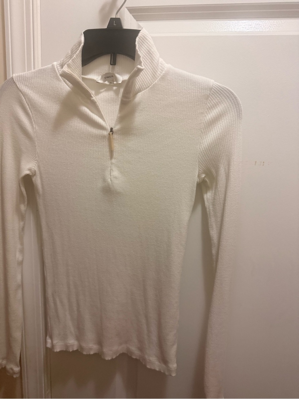 Vince Cream Ribbed Half-Zip Turtleneck Sweater